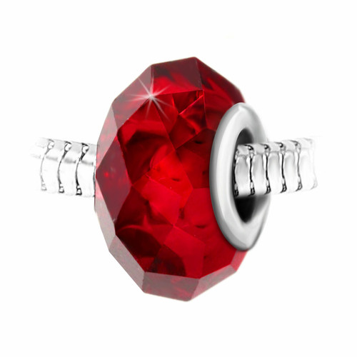 Charm perle cristal rouge à facettes et acier par SC Crystal BEA0011