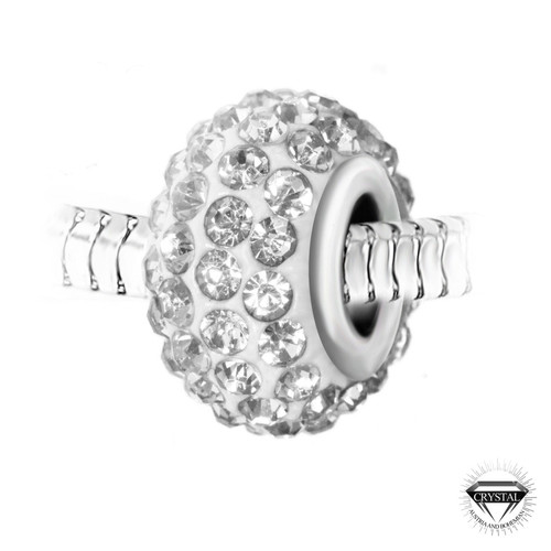 Charm perle pavé de cristaux blancs et acier par SC Crystal BEA0031